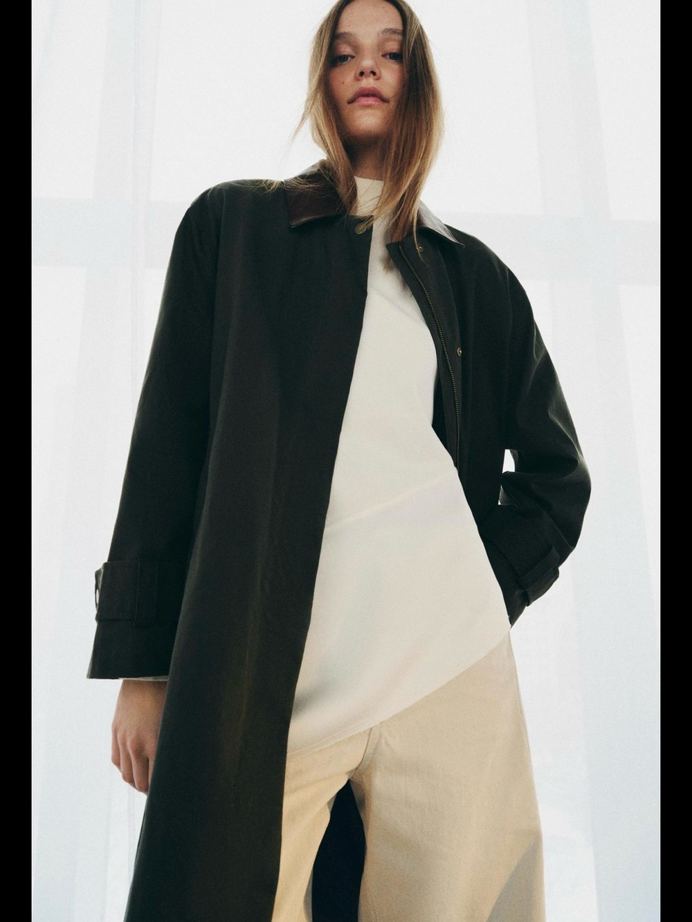 ZARA ZW Collection Trench Coat With Faux Leather Collar